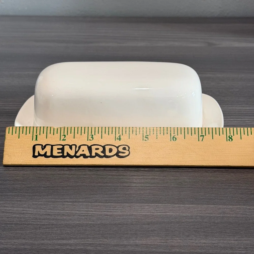 Vintage C&R Japan Cream Ceramic Butter Dish with Lid Minimalist Off White 8 Inch